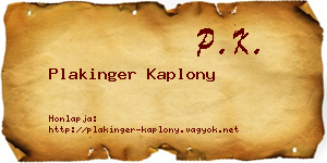 Plakinger Kaplony névjegykártya